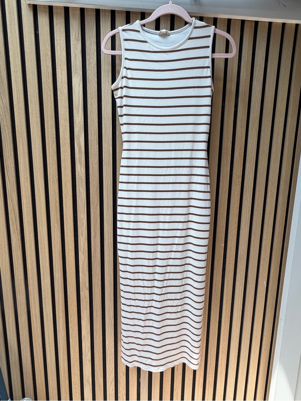 Sleeveless Cream and Brown Striped Maxi Dress — Timeless Summer Staple